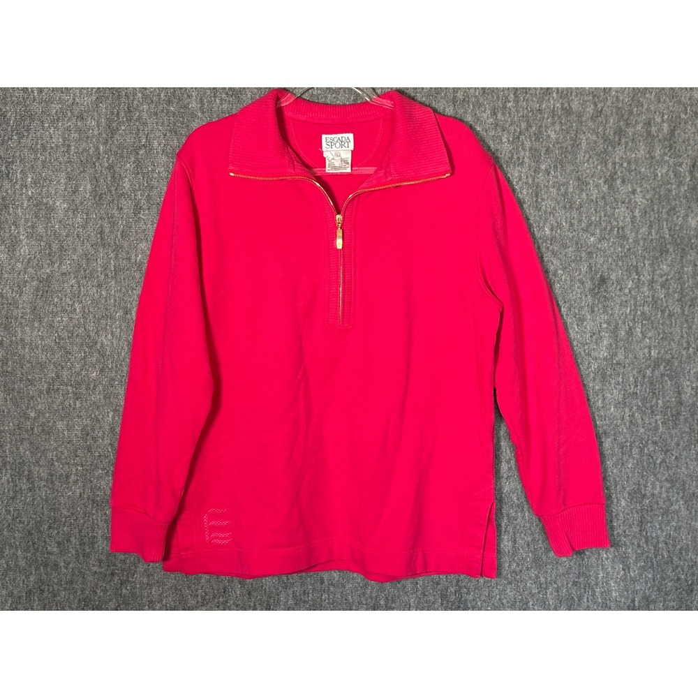 Escada Sport Womens Hot Pink Quarter Zip Pullover Sweatshirt Size Large‎ Cotton